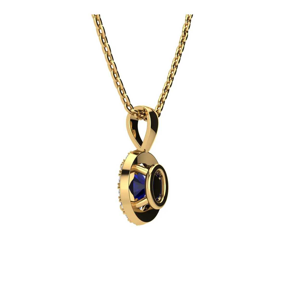 0.67 Carat Oval Shape Sapphire And Halo Diamond Necklace In 14 Karat Yellow Gold With 18 Inch Chain