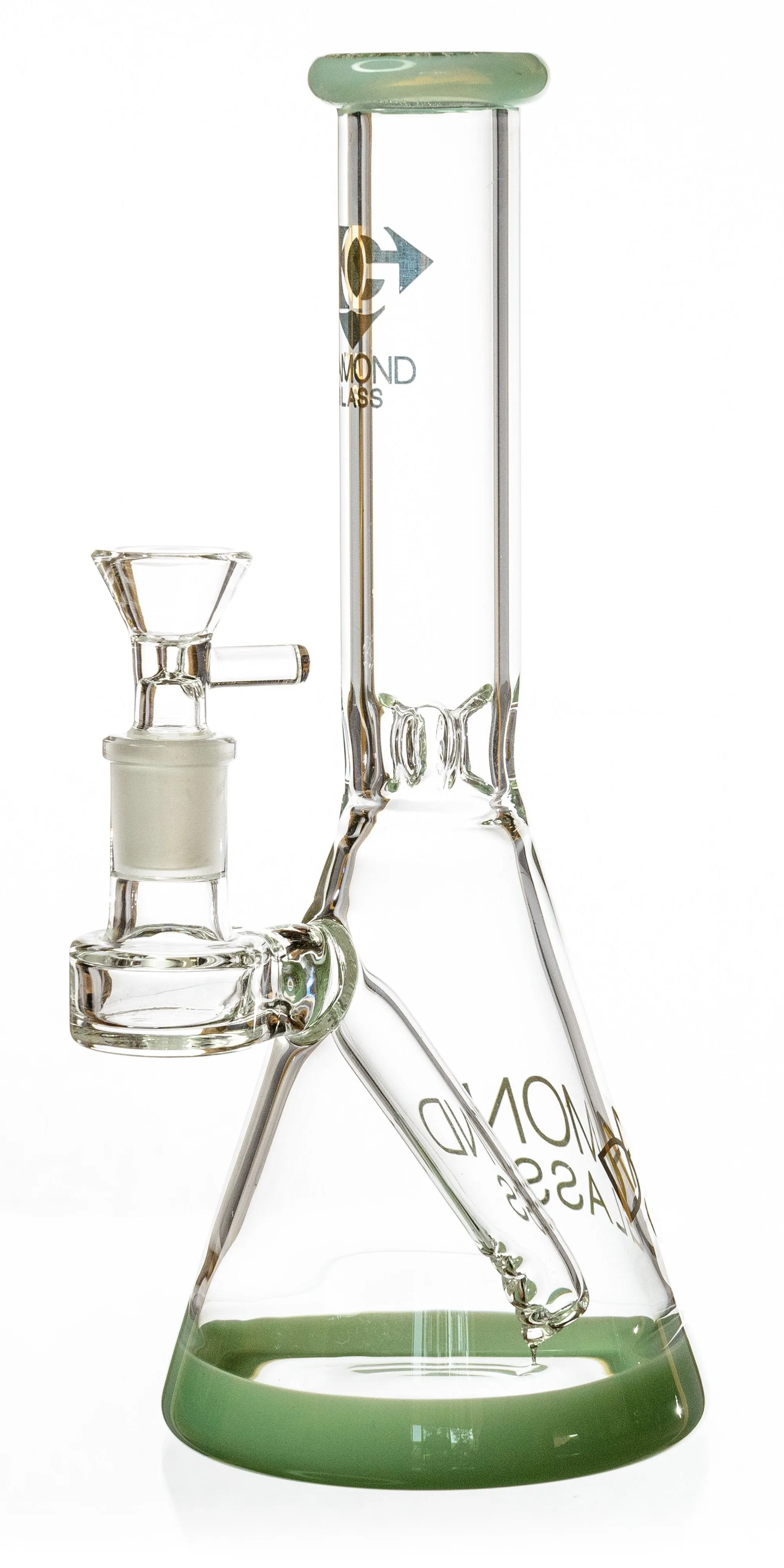 10 Beaker Bong w/ colored lip and base   built-in stem, by Diamond Glass