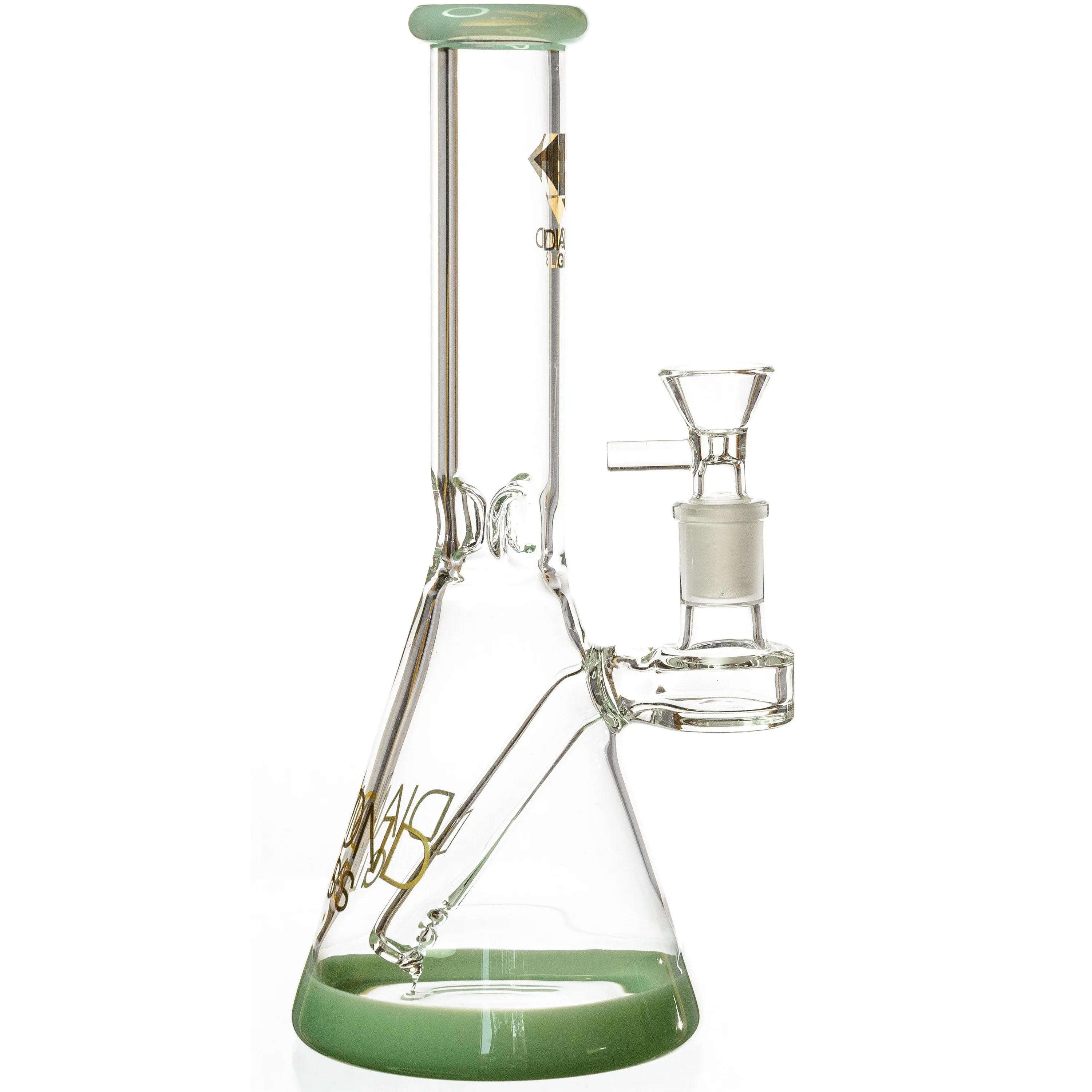 10 Beaker Bong w/ colored lip and base   built-in stem, by Diamond Glass