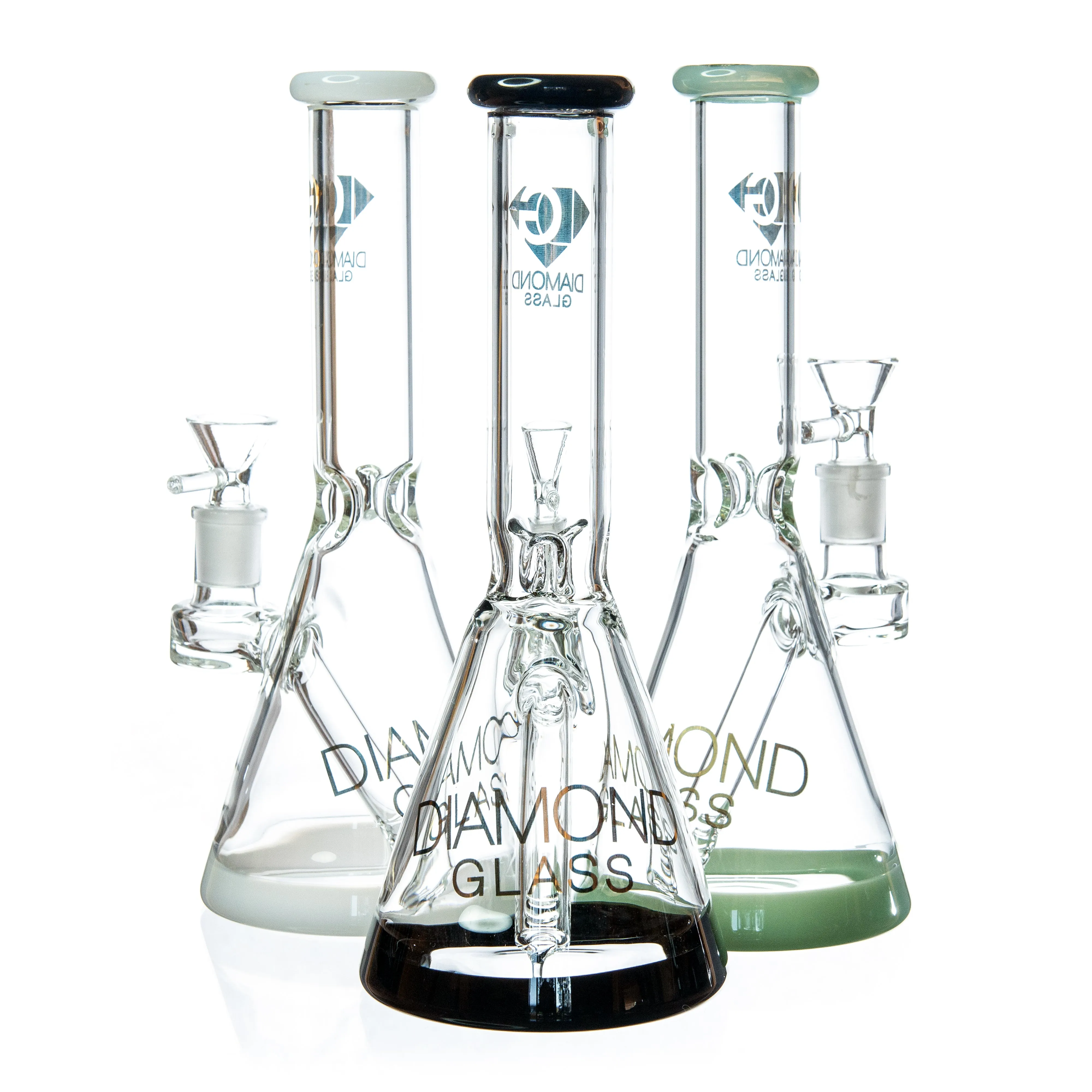 10 Beaker Bong w/ colored lip and base   built-in stem, by Diamond Glass