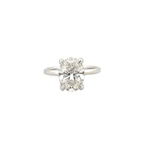 14K Gold 3.00 Carat Oval Cut Lab Grown Diamond Solitaire Engagement Ring with Under Halo