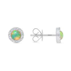 14K Gold Opal with Diamond Halo Studs