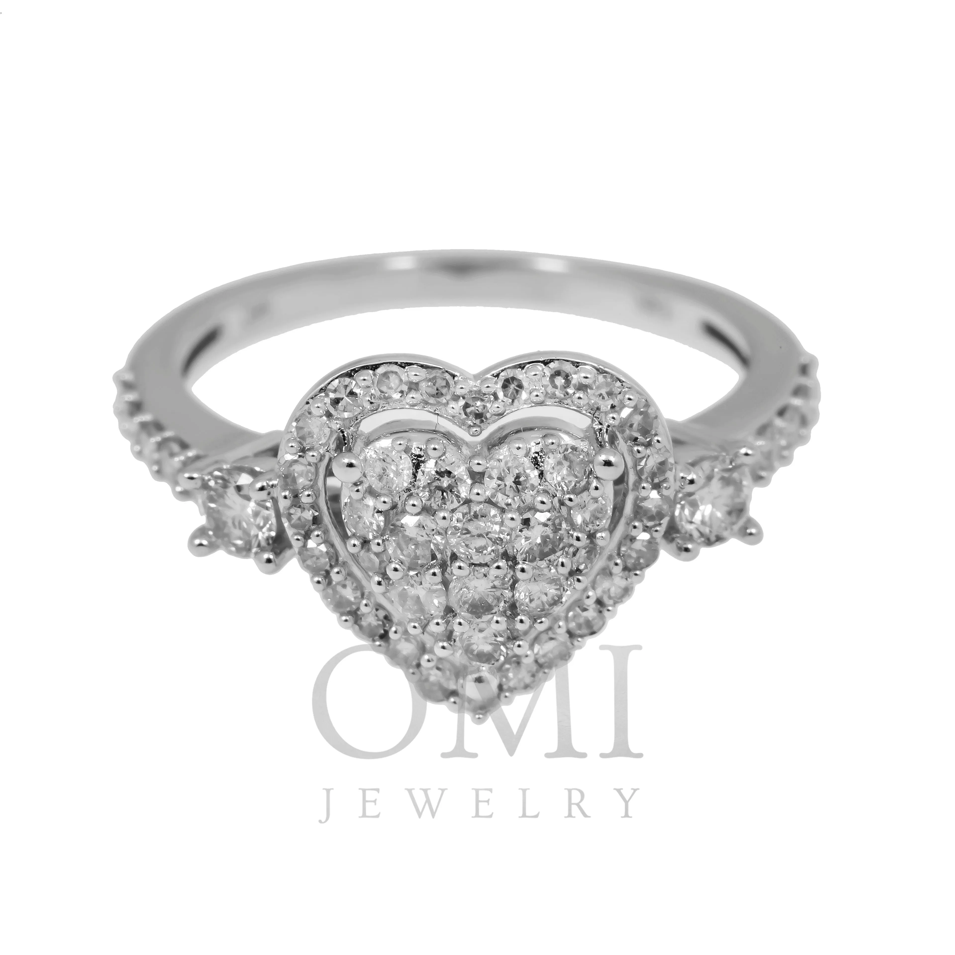 14K GOLD ROUND DIAMOND HEART RING 0.95 CT