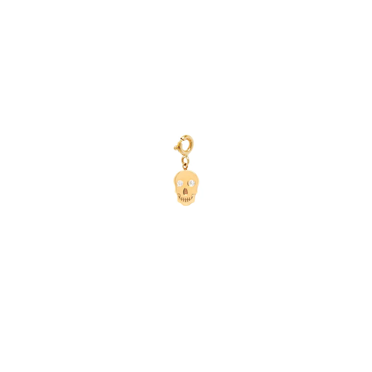 14k midi bitty diamond eye skull charm on spring ring