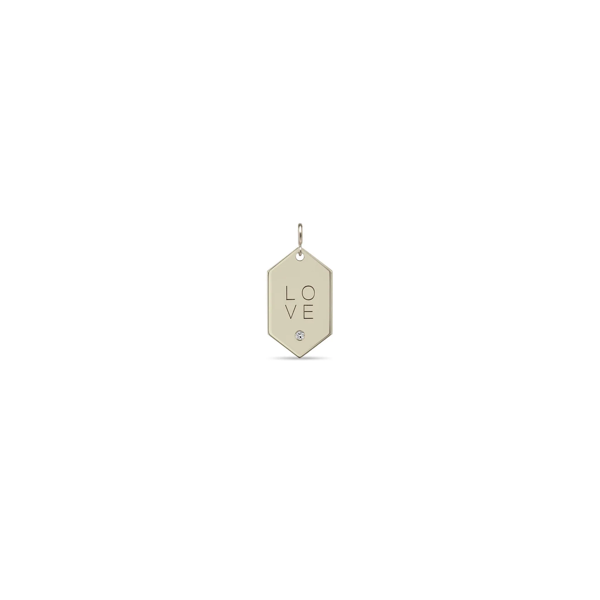 14k Single Small LOVE Elongated Hexagon Tag Charm Pendant