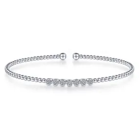 14K White Gold Diamond Beaded Bangle Bracelet