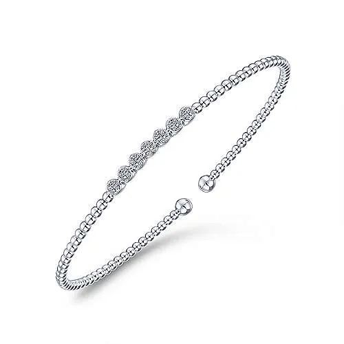 14K White Gold Diamond Beaded Bangle Bracelet