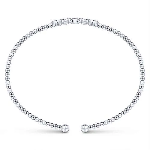 14K White Gold Diamond Beaded Bangle Bracelet