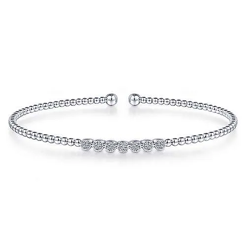 14K White Gold Diamond Beaded Bangle Bracelet