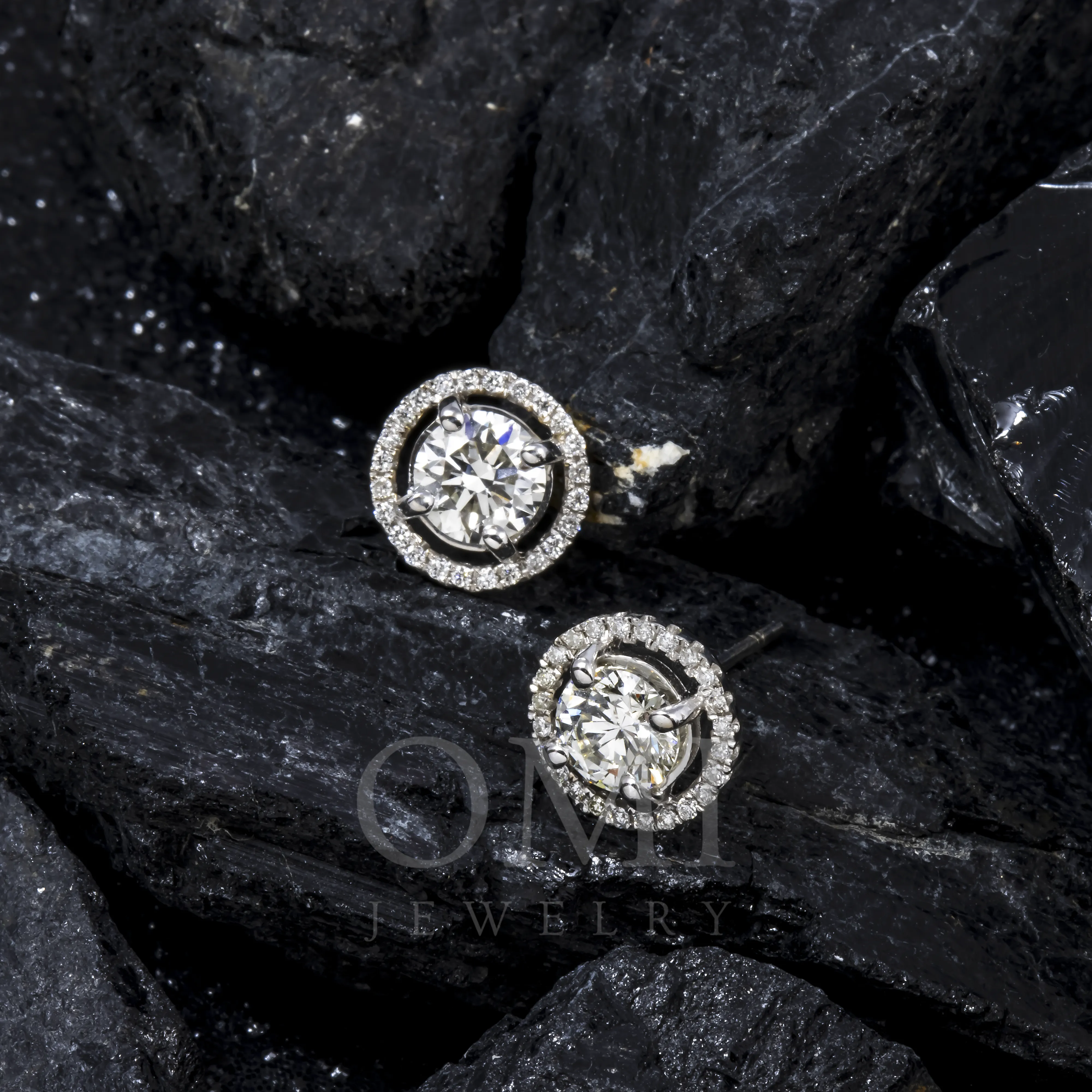 18K GOLD HALO LAB DIAMOND STUD EARRINGS 1.62 CTW