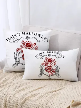 1pc Halloween Floral Print Cushion Cover Without Filler