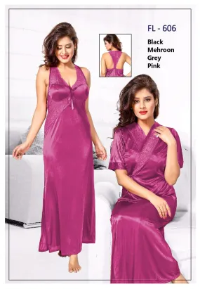 2 Pcs FL-606 - Pink Flourish Exclusive Bridal Nighty Set Collection