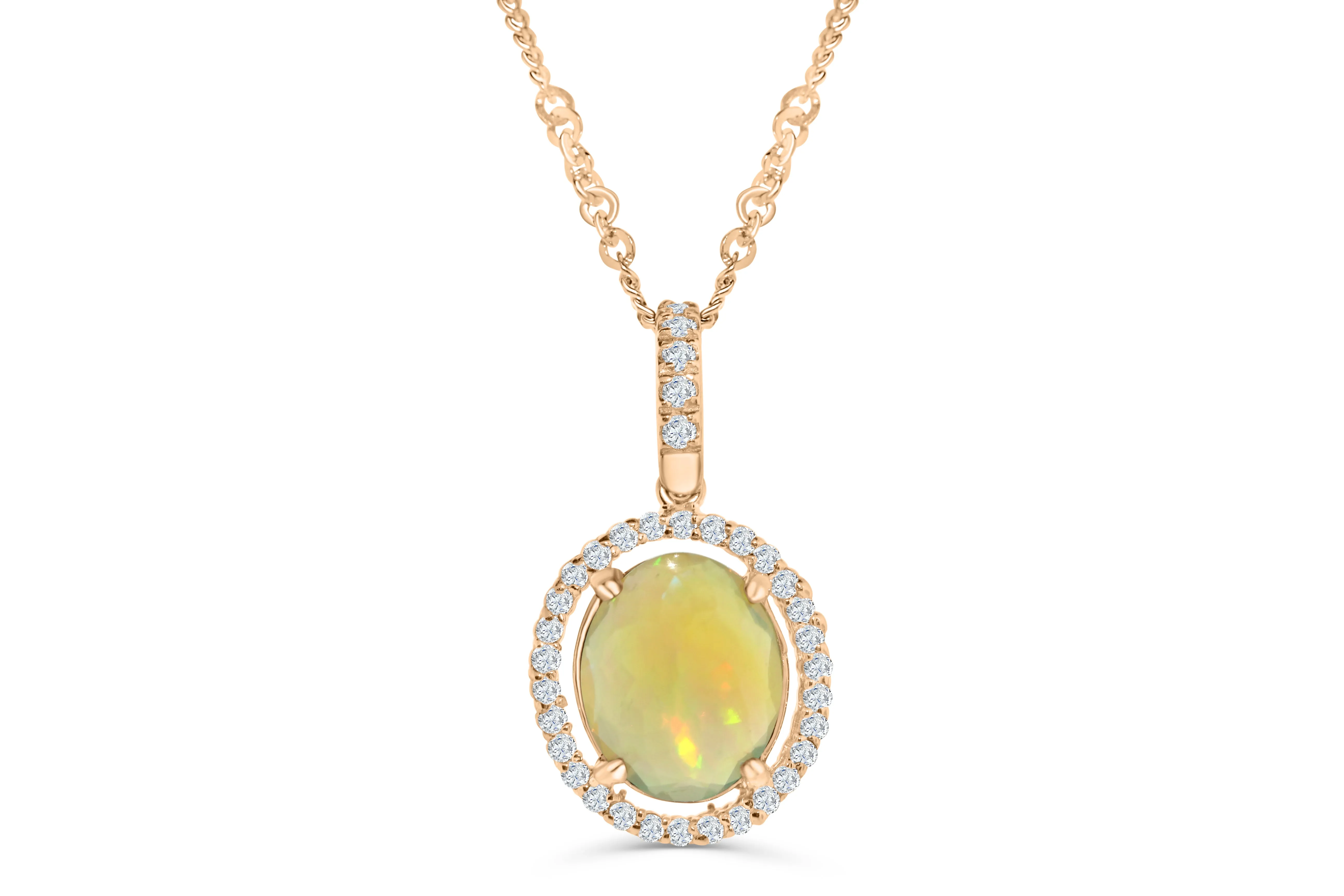 2.78 CT Opal Diamond Pendant 0.36 CT TW 14K Rose Gold OPEN003