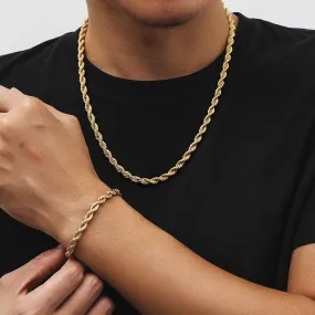 6mm Mens Rope Chain and Bracelet Set in 18K Gold/White Gold KRKC