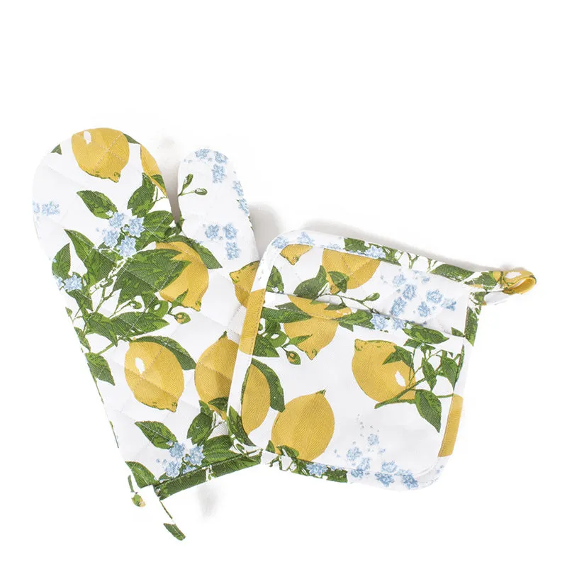 8 OAK LANE | Lemon Floral Oven Mitt Set