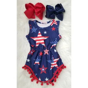 All American Stars & Stripes Pom Pom Romper