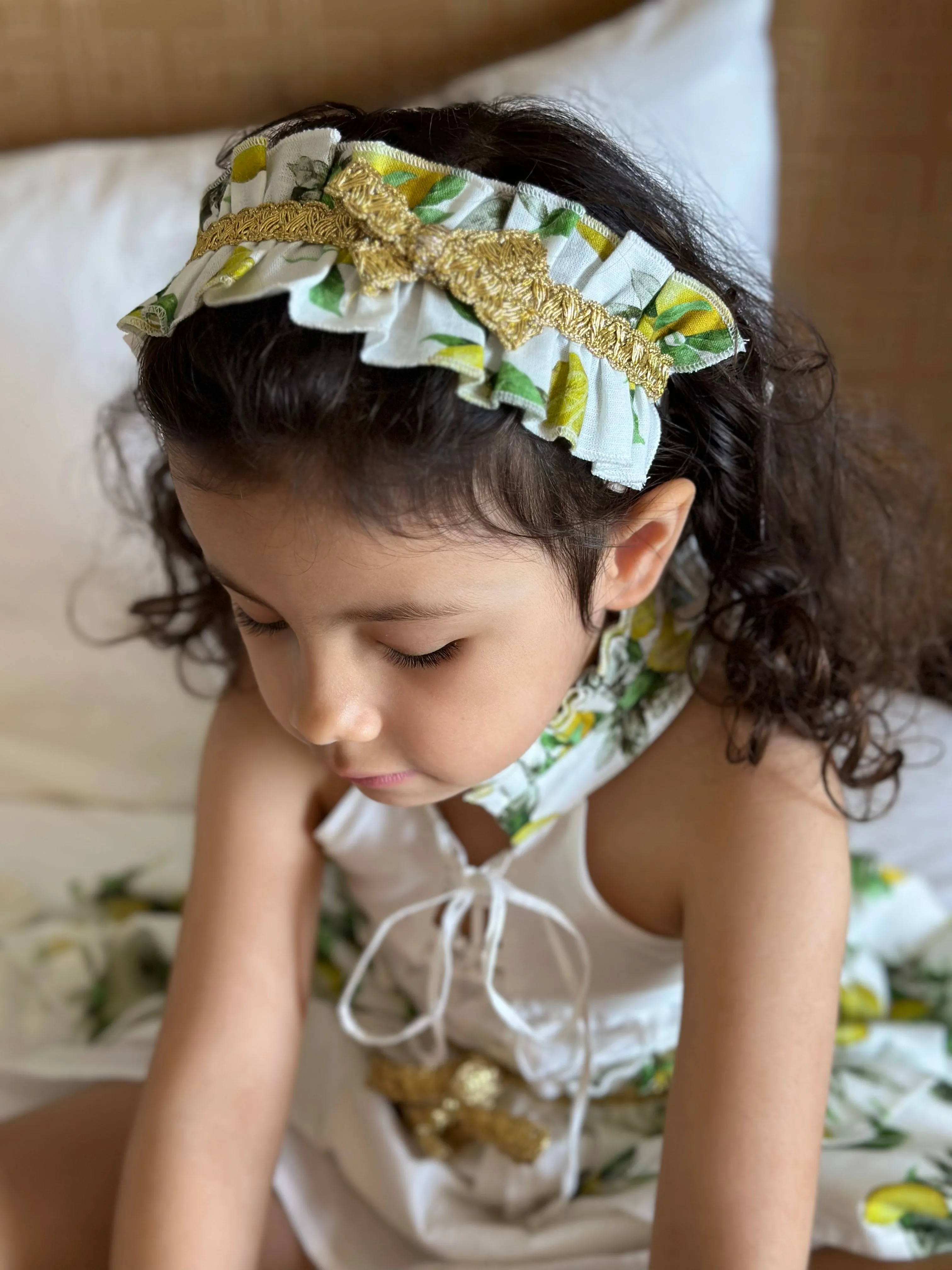 Amalfi Lemon Print Linen Hair Sash