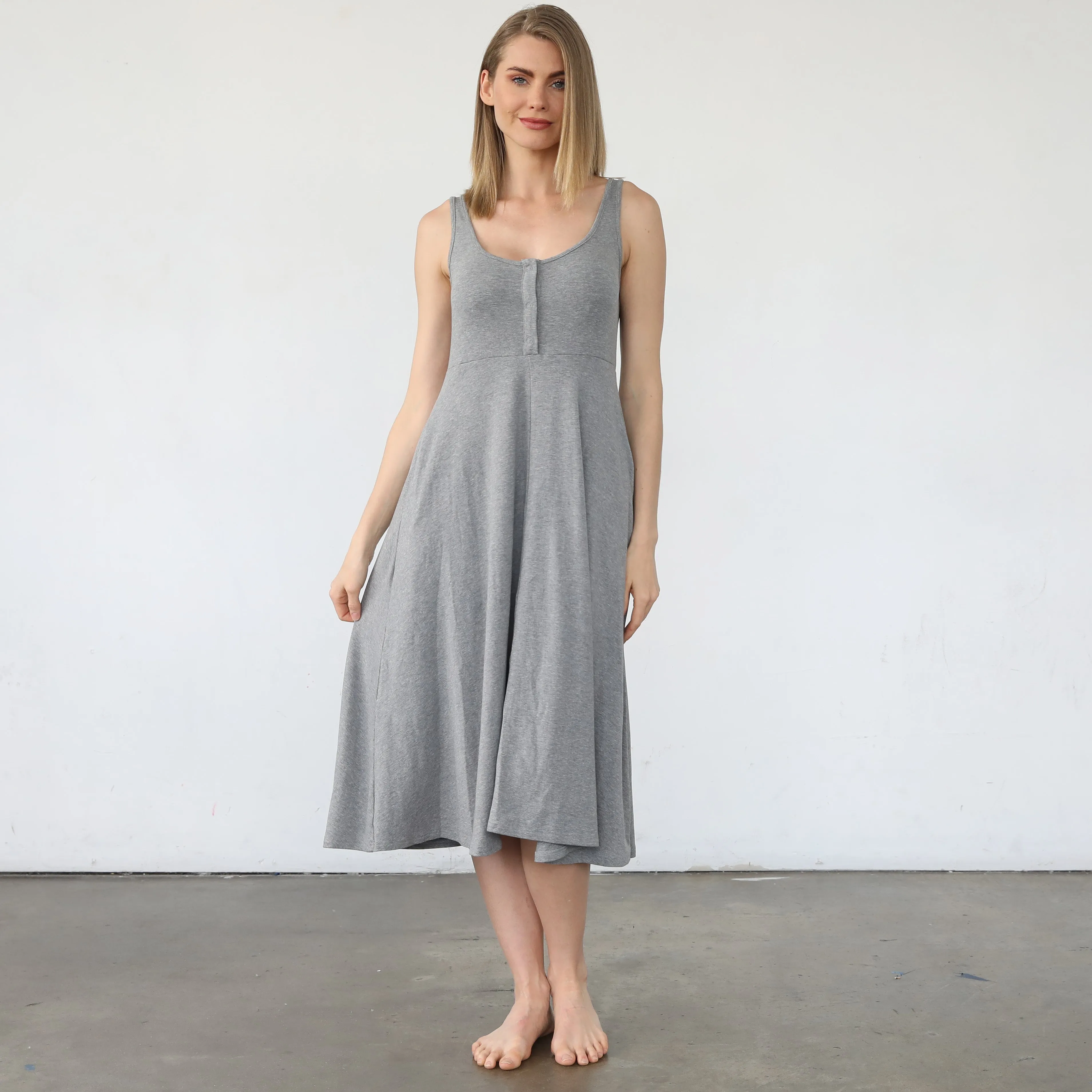 Audrey Softest Rib Nursing & Pregnancy Tank Dress (Dark Gray)