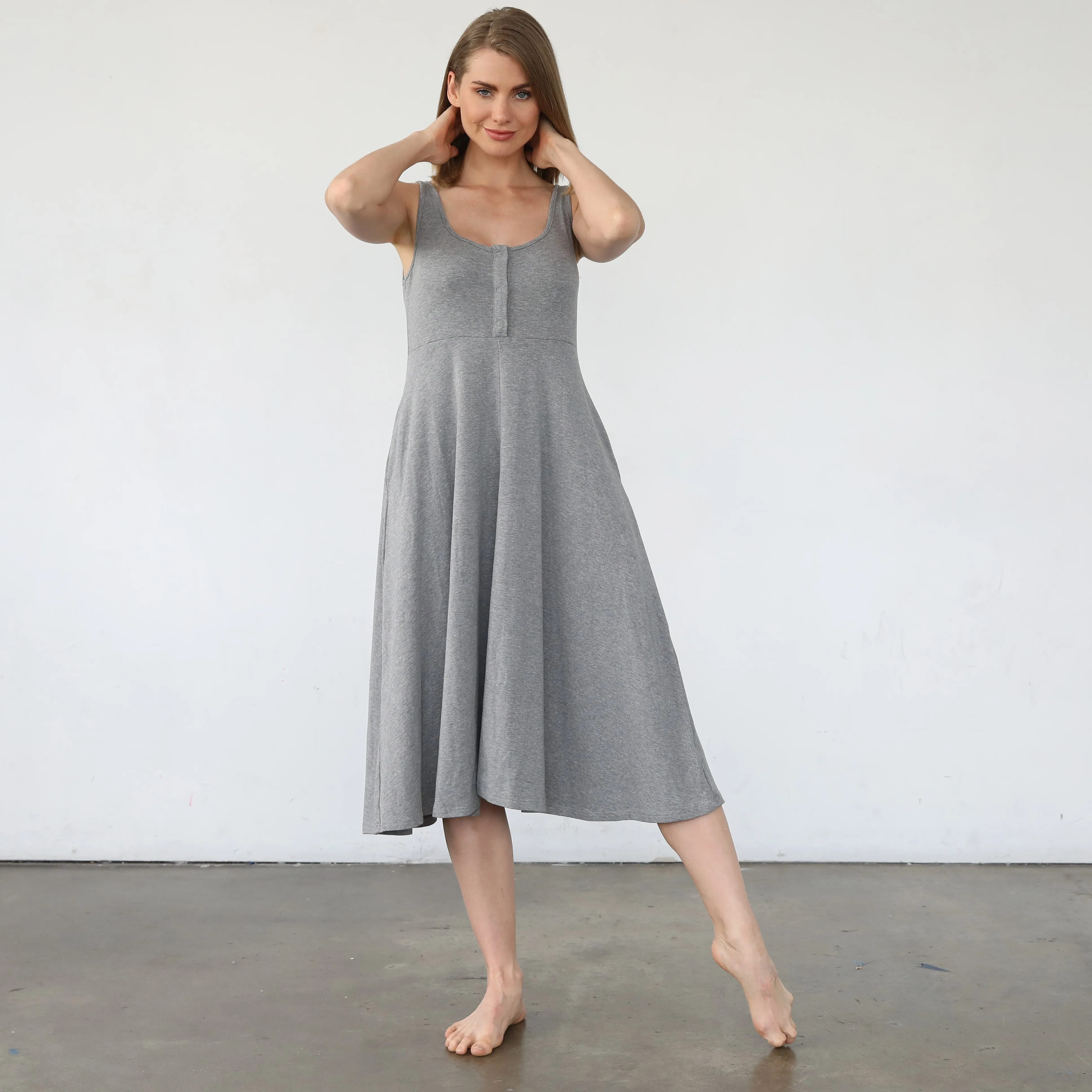 Audrey Softest Rib Nursing & Pregnancy Tank Dress (Dark Gray)