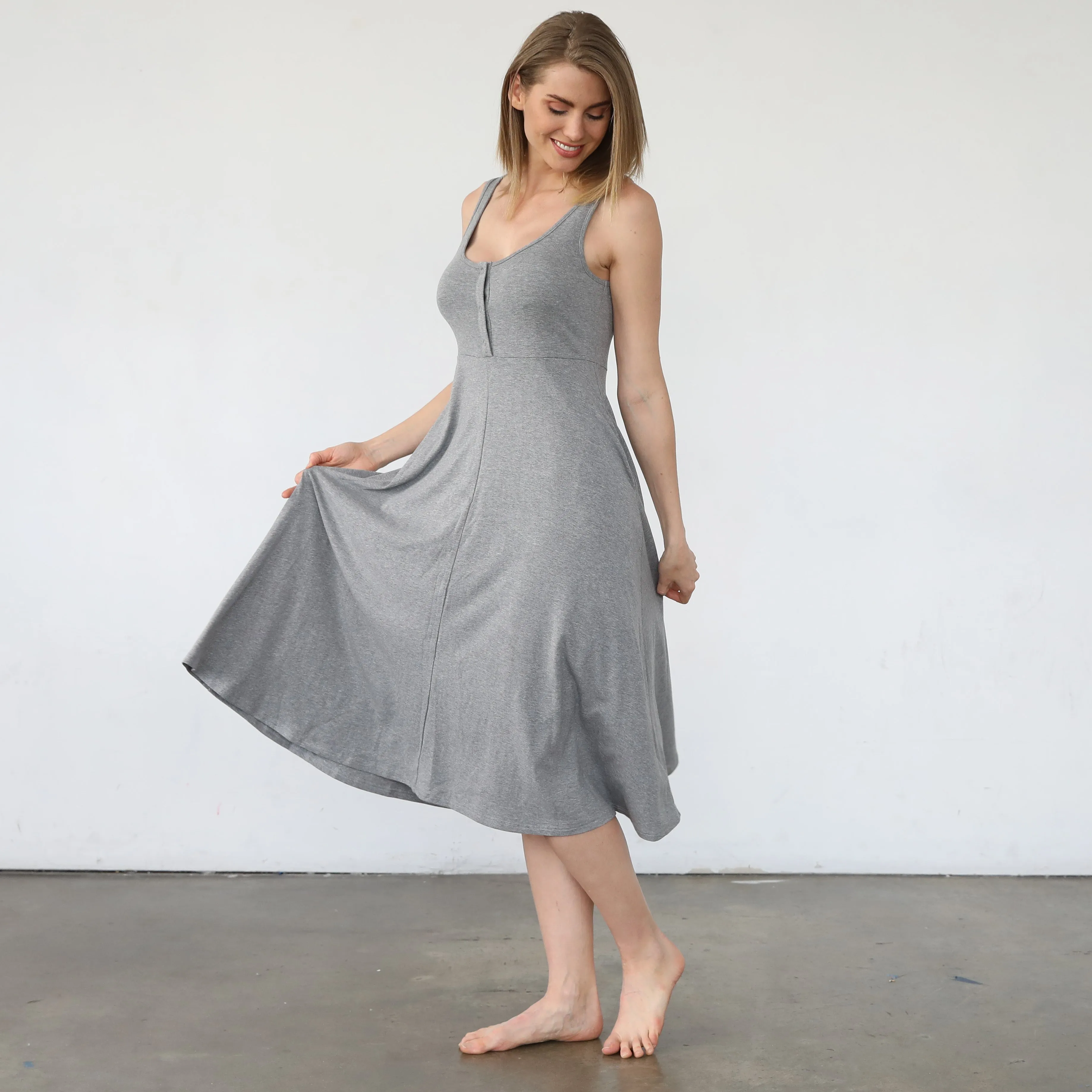 Audrey Softest Rib Nursing & Pregnancy Tank Dress (Dark Gray)