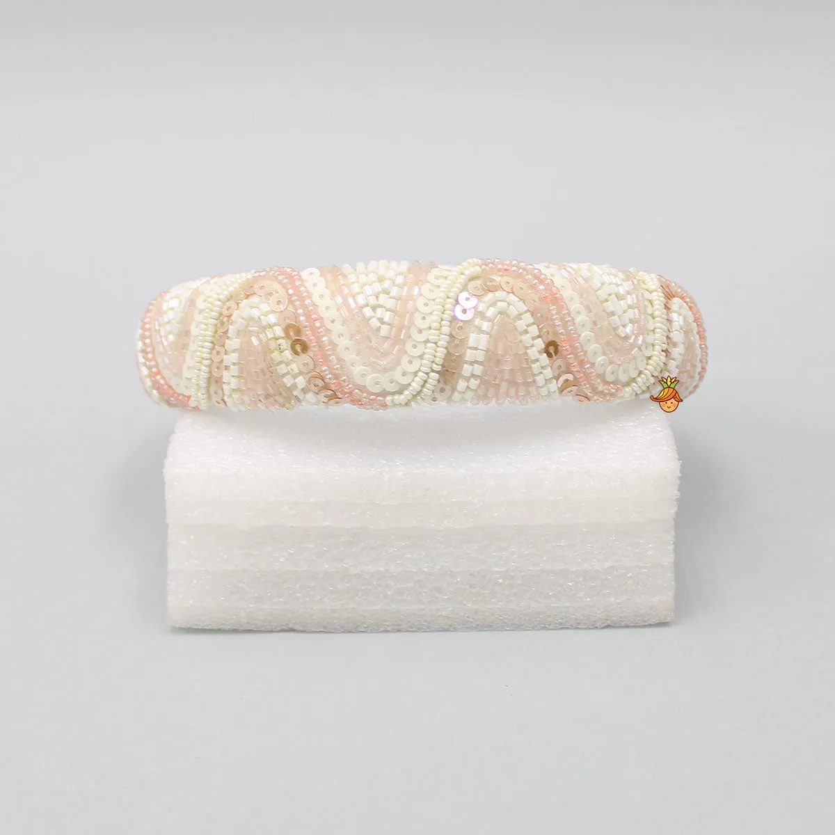 Beautiful Off White Cut Dana And Sequins Embroidered Hair Band