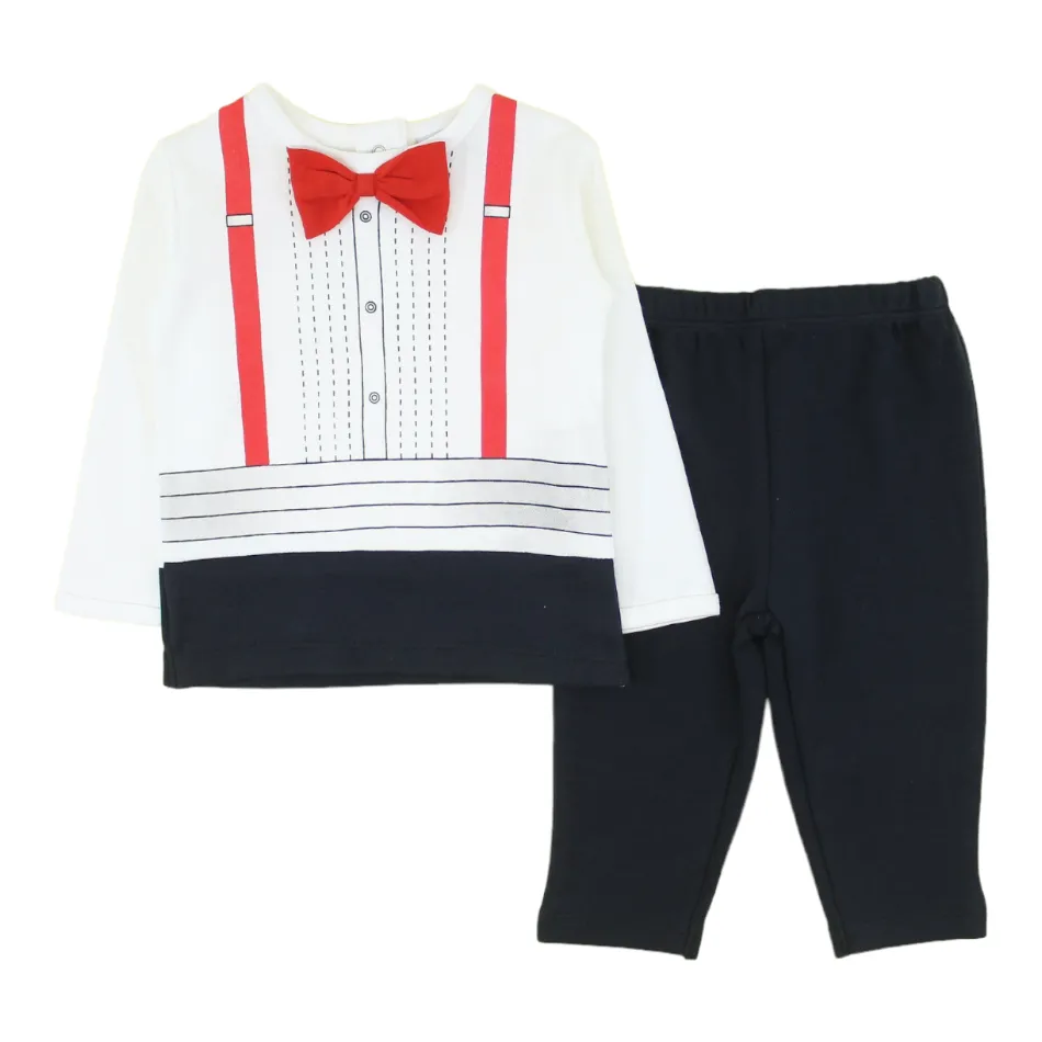 Bebez 2 pc Cotton Top & Bottom Set- Bowtie