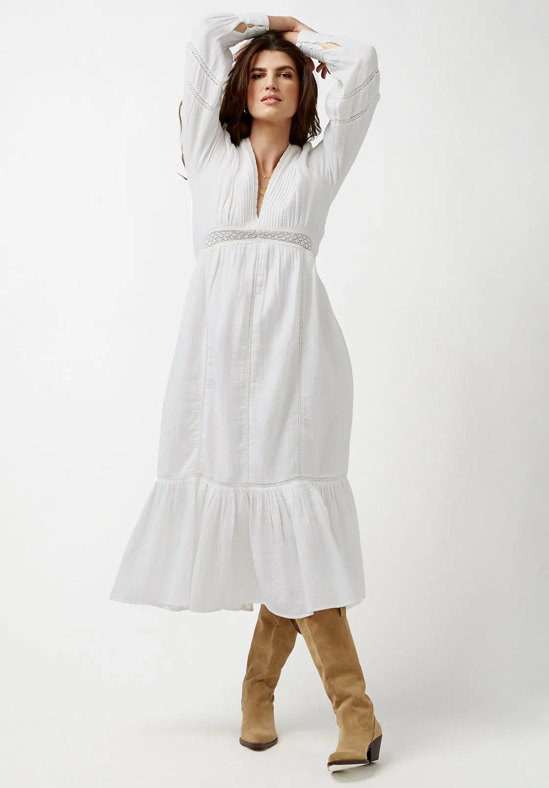 Bergen Women's Peasant Dress in White - WD0672P