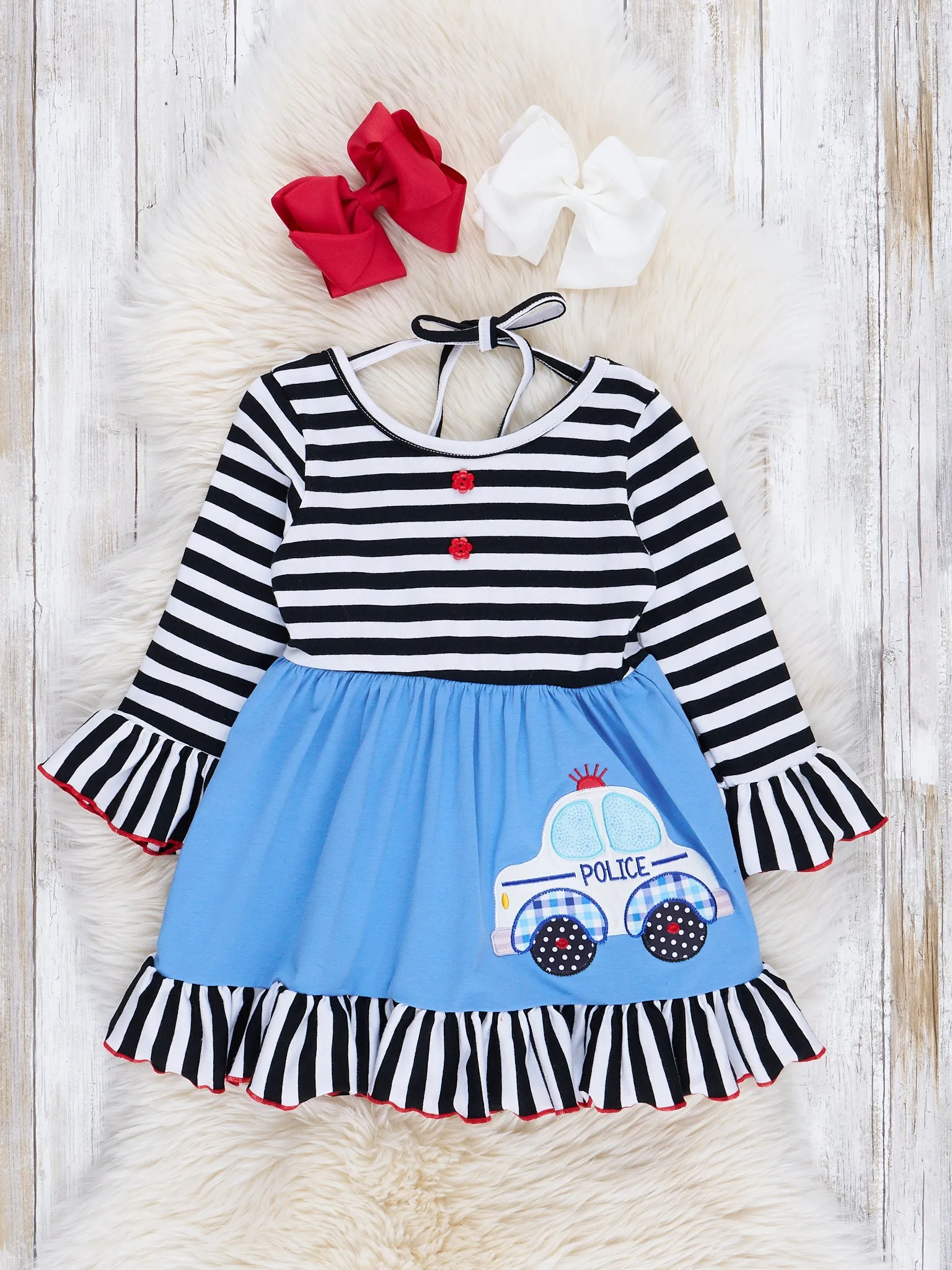 Black & White Stripe Police Ruffle Dress