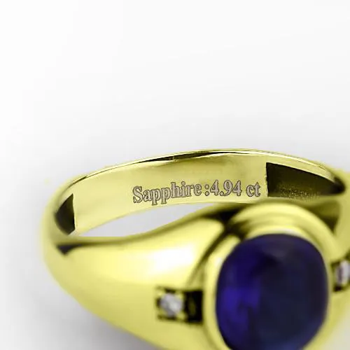 Blue Gemstone Ring for Men with Genuine Diamonds in 10k Yellow Gold