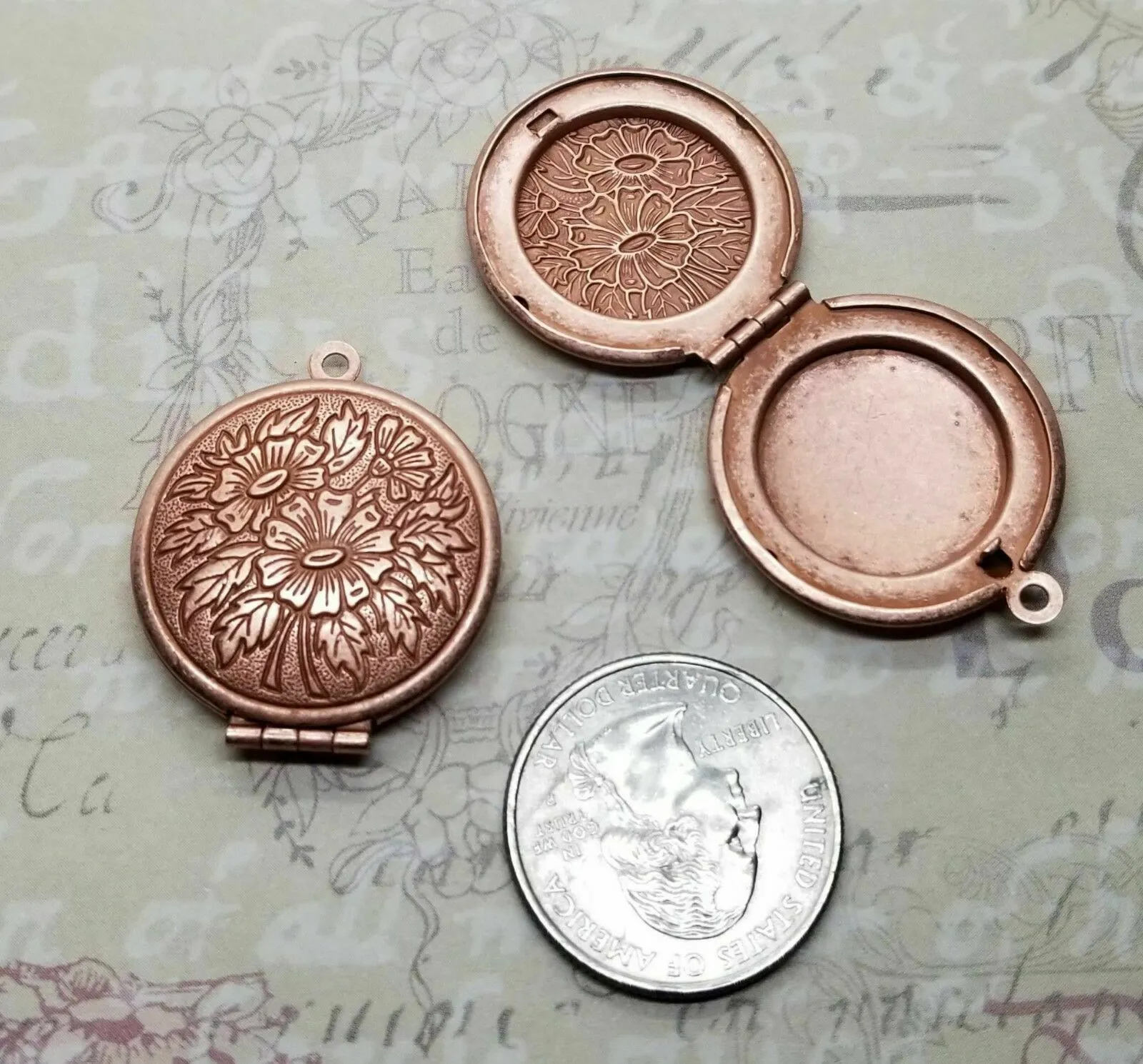 Brass Ornate Floral Etched Lockets x 2- 083G.