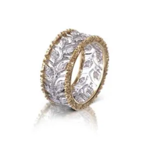 Buccellati - Ramage - Eternelle Band Ring with Diamonds, 18k White and Yellow Gold