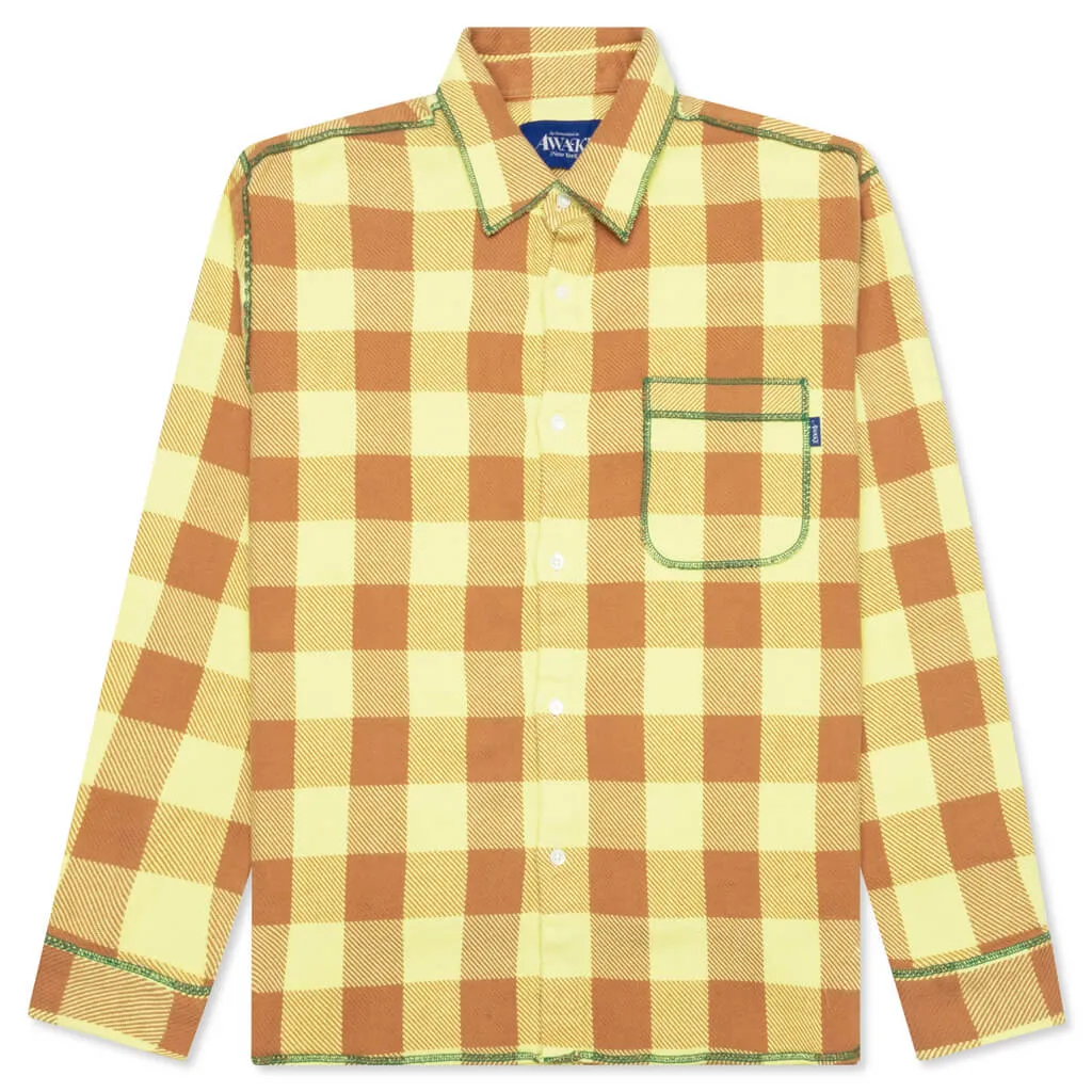 Contrast Stitch Flannel - Yellow/Brown