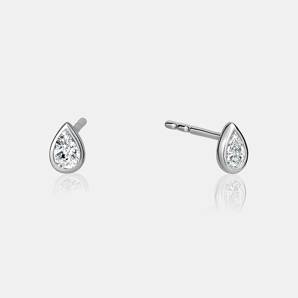 Diamond Bezel Set Pear Studs