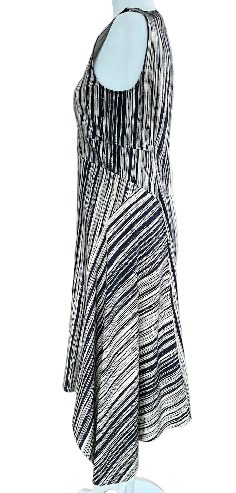 Donna Karan Navy/Tan Bark Stripe Print Dress, S/M