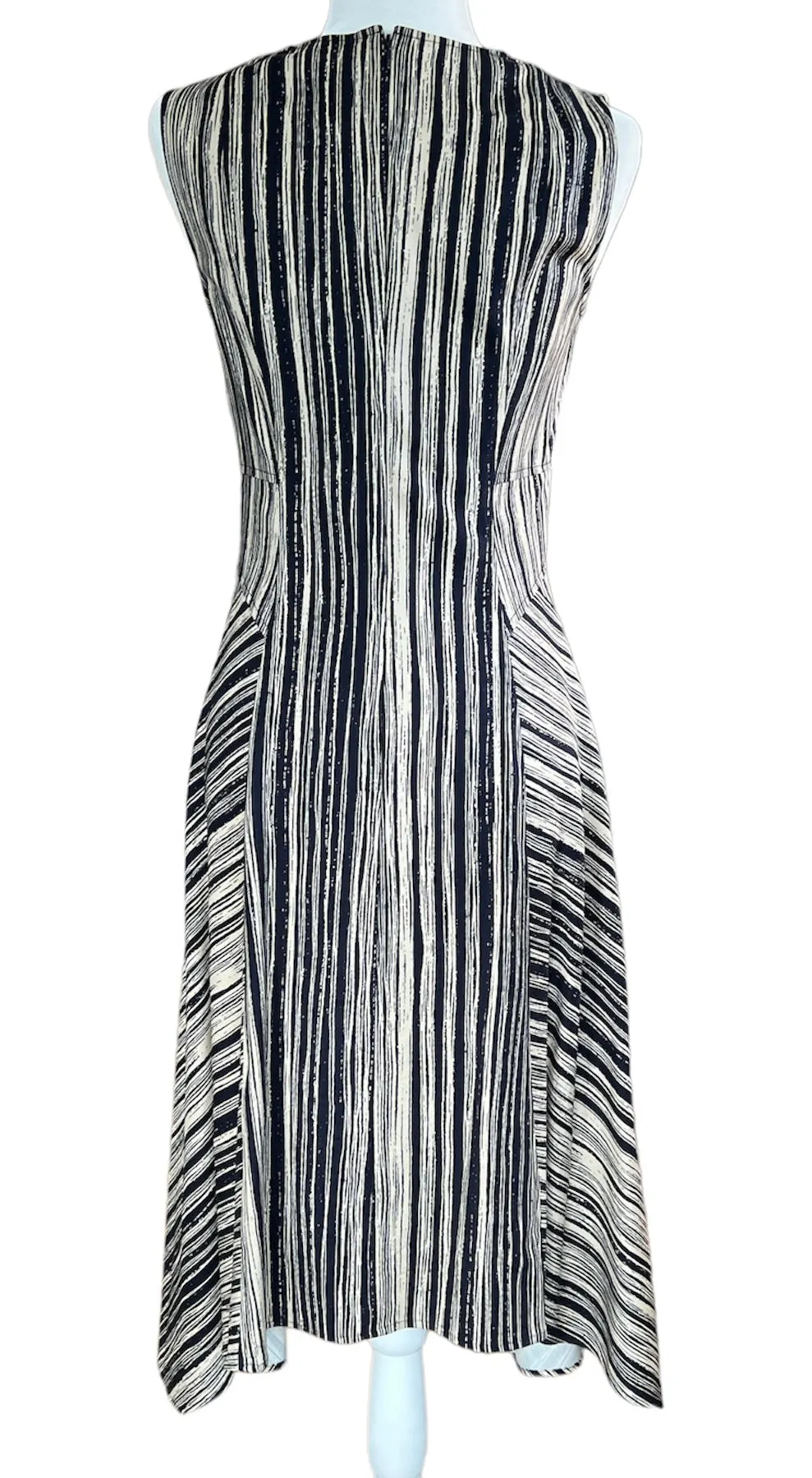 Donna Karan Navy/Tan Bark Stripe Print Dress, S/M