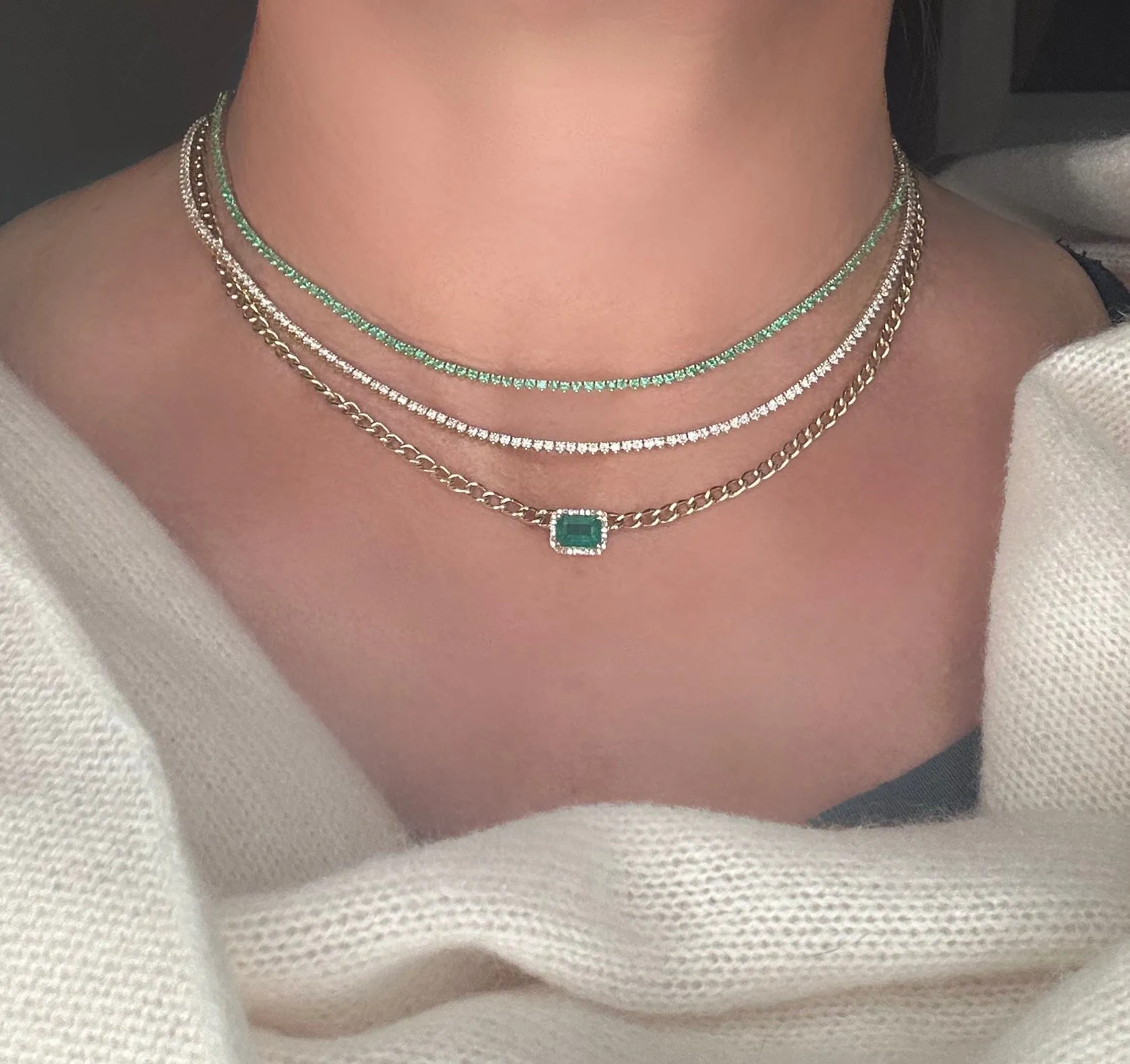 Emerald and Diamond Cuban Chain Necklace