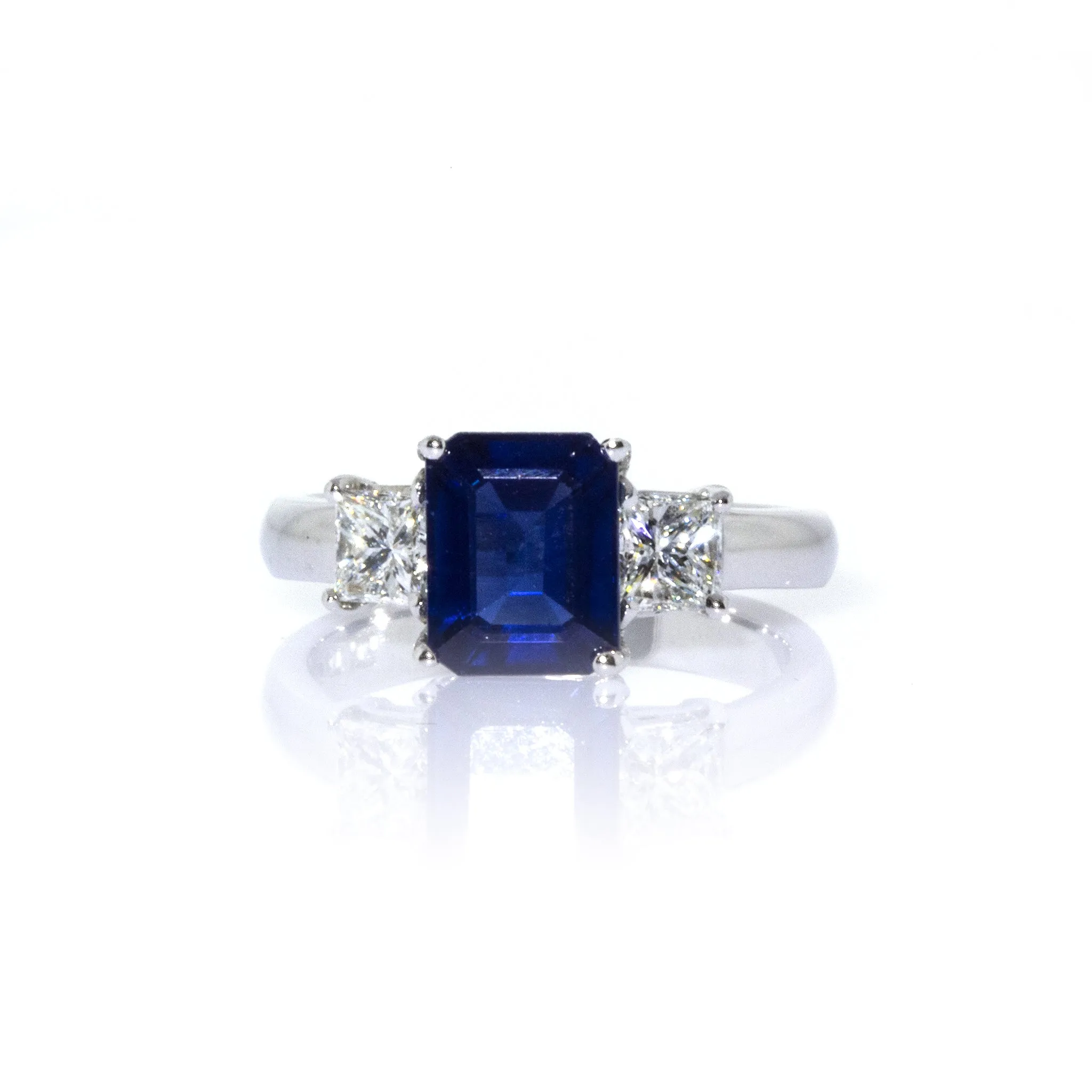 Emerald Cut Sapphire & Diamond Platinum Estate Ring