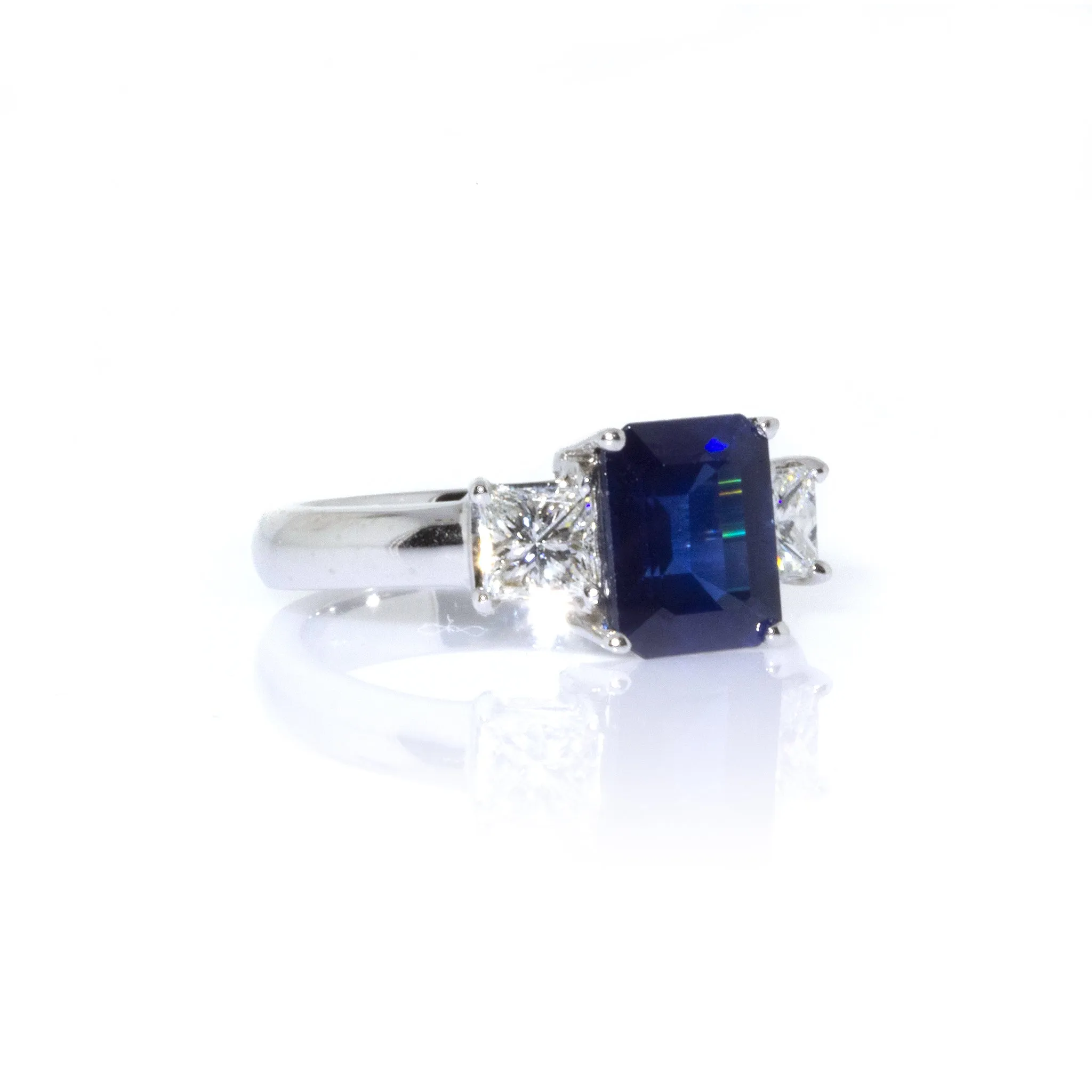 Emerald Cut Sapphire & Diamond Platinum Estate Ring