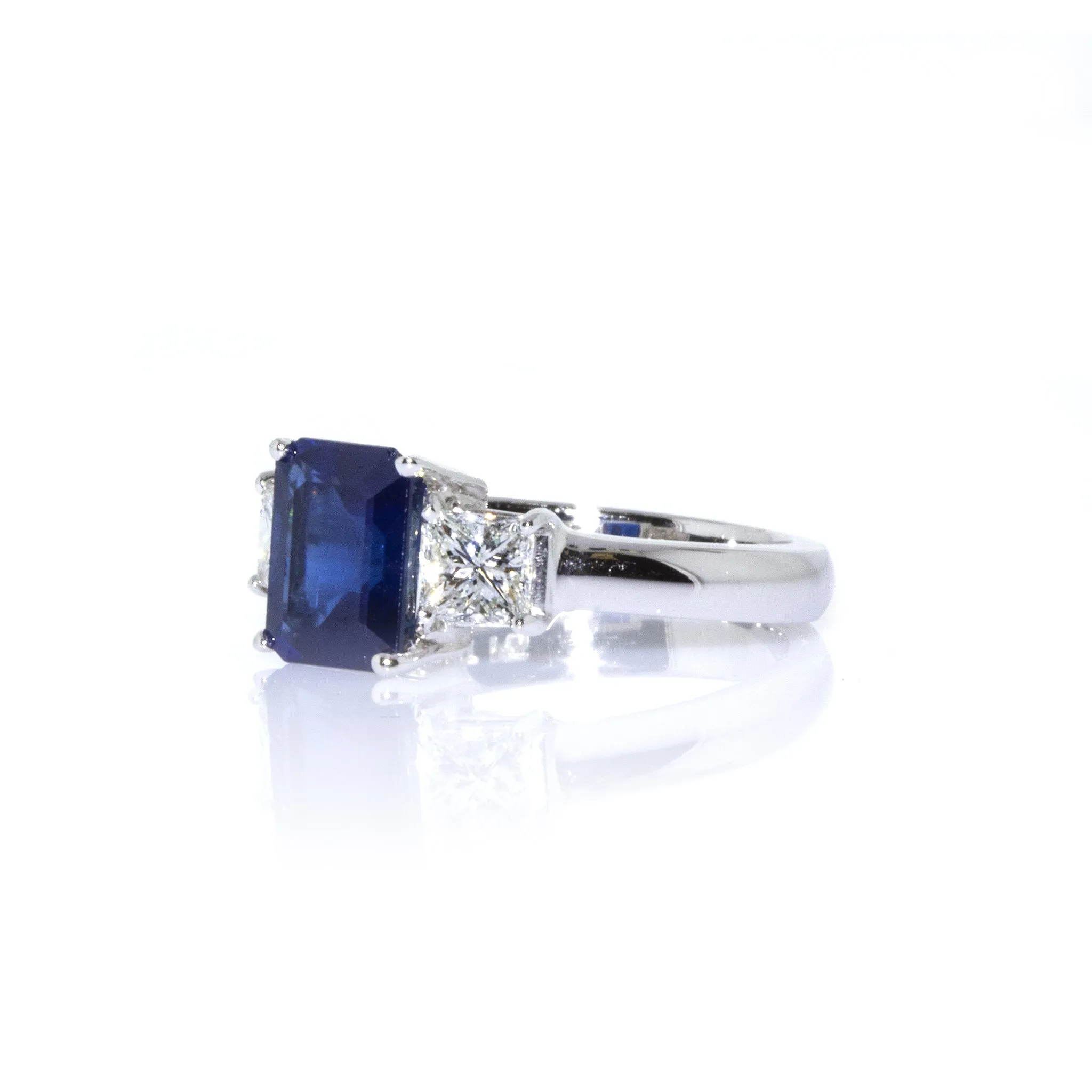 Emerald Cut Sapphire & Diamond Platinum Estate Ring