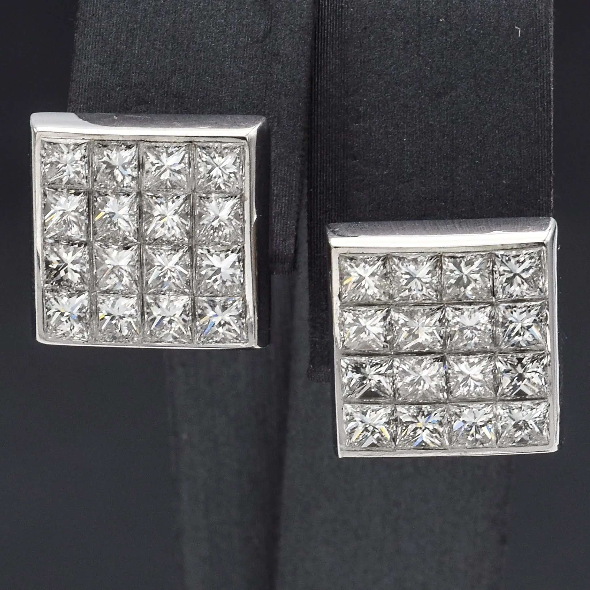 Estate 14K White Gold 4.16 TCW Diamond Square Cut Omega Back Earrings