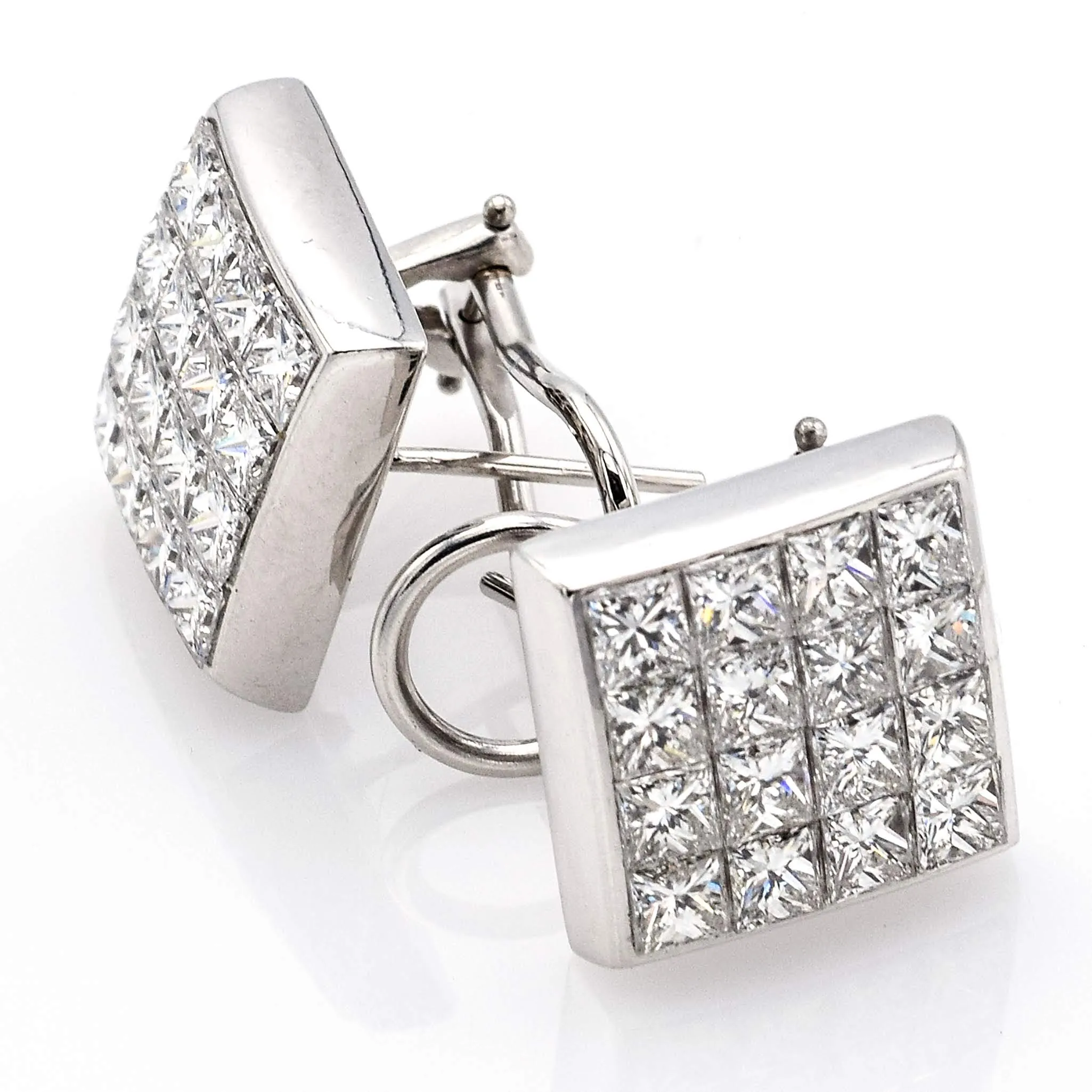 Estate 14K White Gold 4.16 TCW Diamond Square Cut Omega Back Earrings