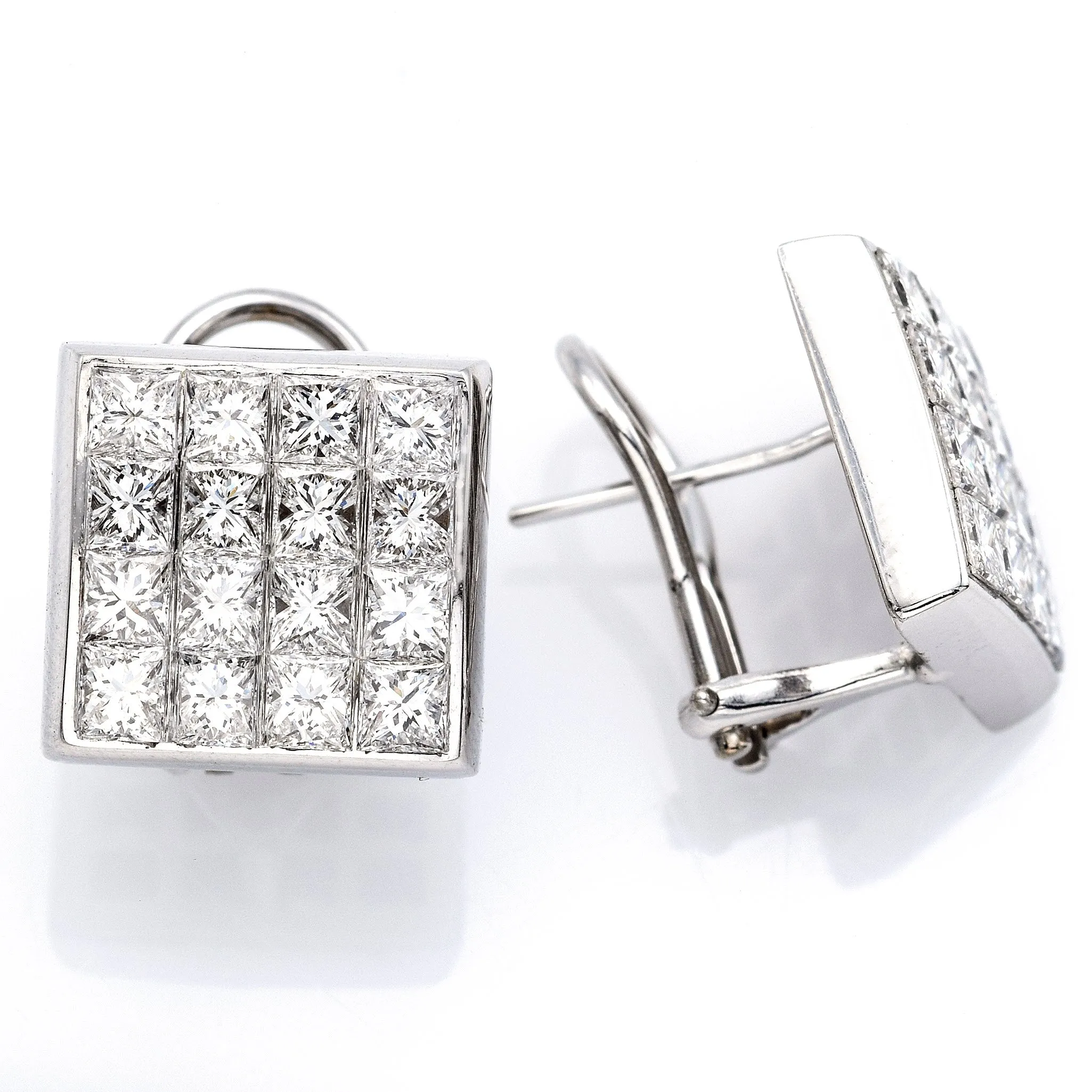 Estate 14K White Gold 4.16 TCW Diamond Square Cut Omega Back Earrings