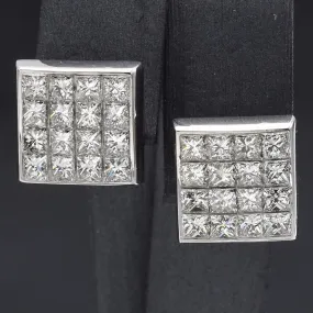 Estate 14K White Gold 4.16 TCW Diamond Square Cut Omega Back Earrings