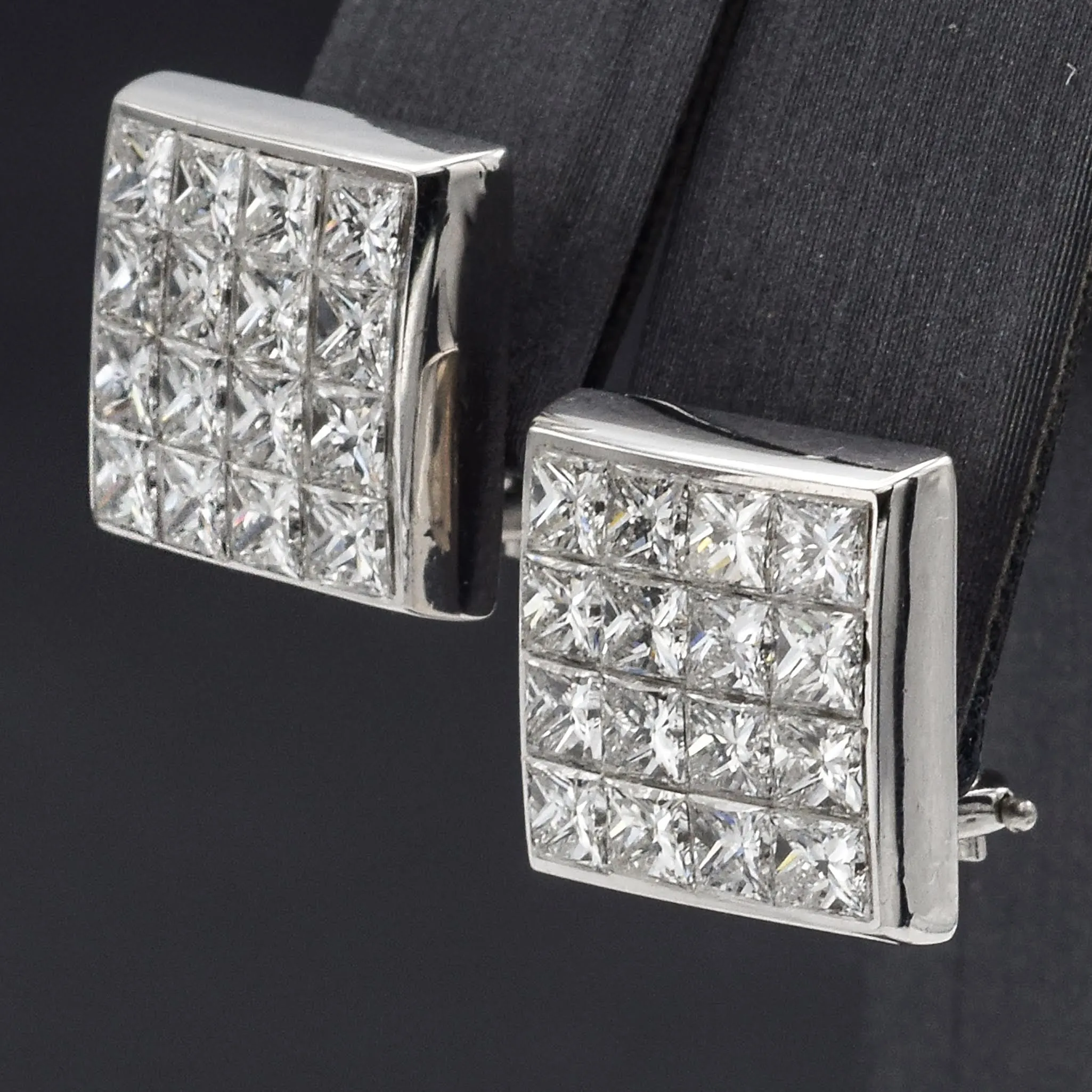 Estate 14K White Gold 4.16 TCW Diamond Square Cut Omega Back Earrings