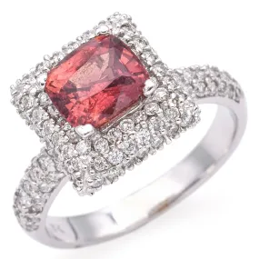 Estate 18K White Gold 1.65 Ct Padparadscha Sapphire & 1.20 TCW Diamond Band Ring