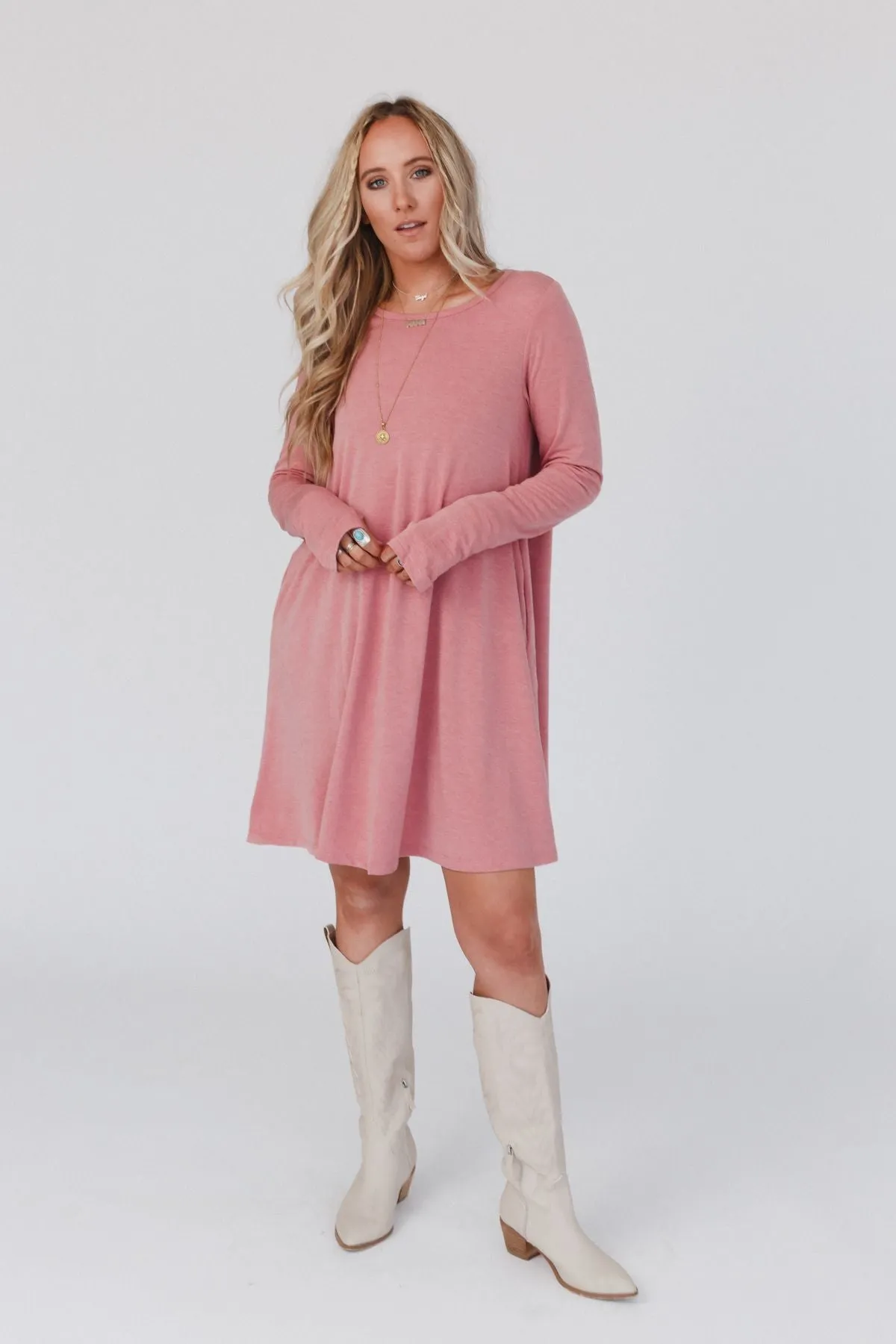 Jake Long Sleeve Crewneck Dress - Rust