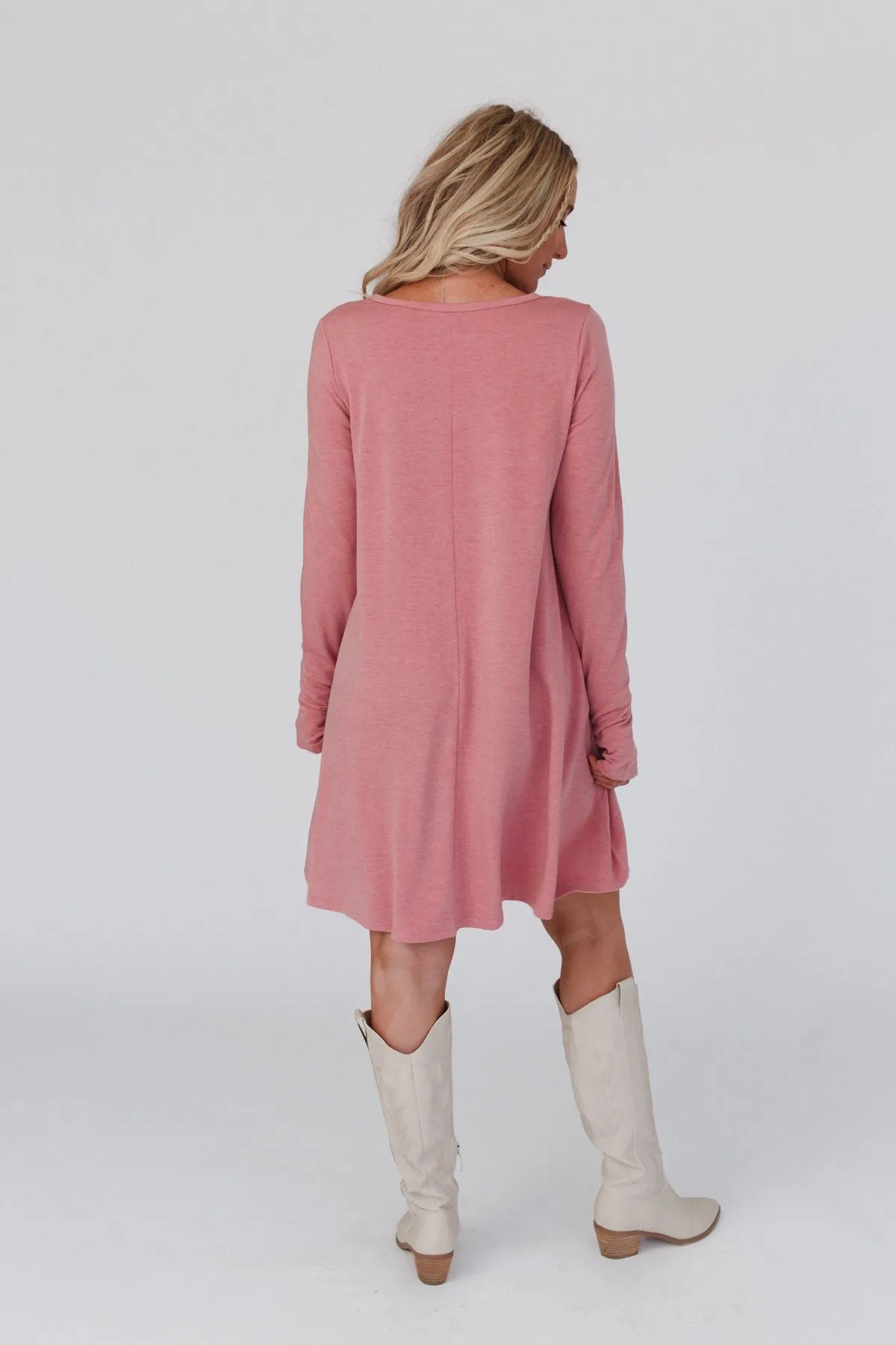 Jake Long Sleeve Crewneck Dress - Rust