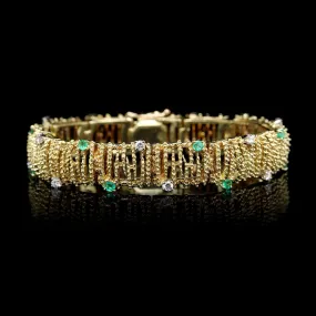 La Triomphe 18K Yellow Gold Estate Emerald and Diamond Bracelet