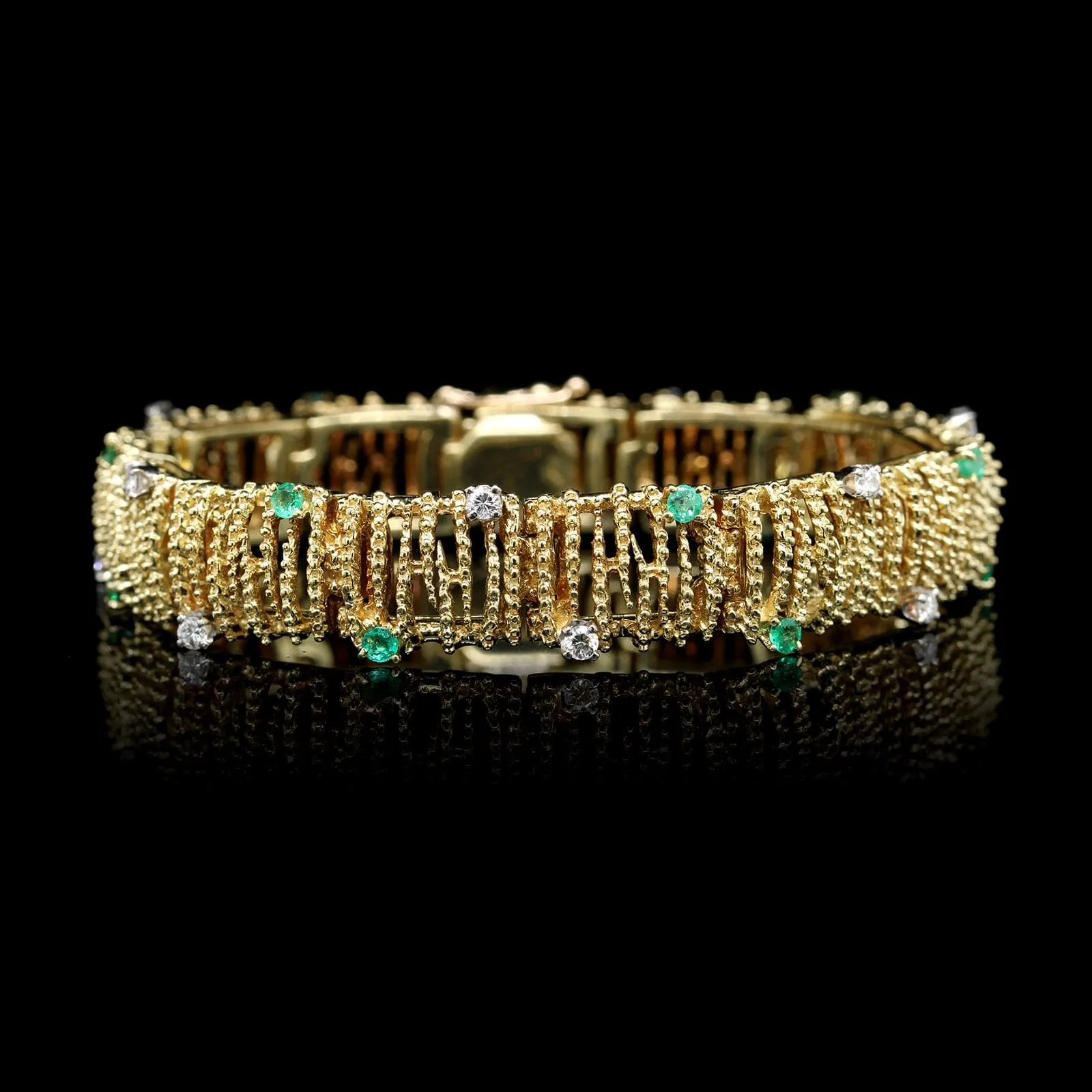 La Triomphe 18K Yellow Gold Estate Emerald and Diamond Bracelet