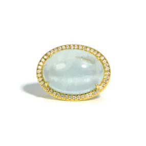 Lauren K - Cocktail Ring with Milky Aquamarine and Diamonds, 18k Yellow Gold